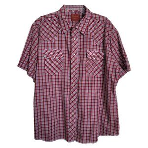 Rustler Men's Short Sleeve Western Pearl Snap Red Plaid  X-long Tails Size XXL